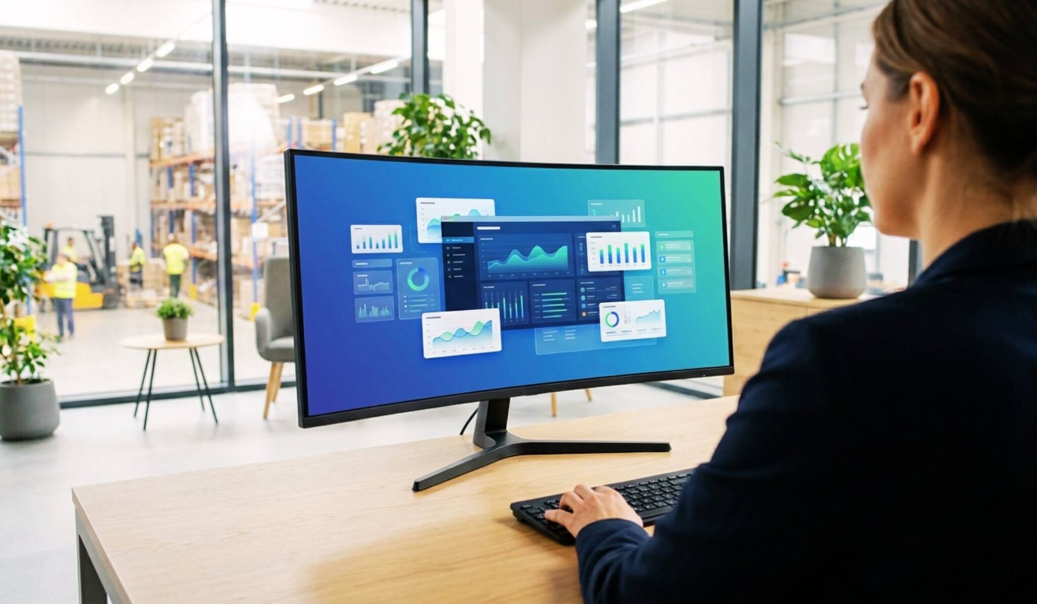 Woman taking a virtual tour of Syspro ERP software