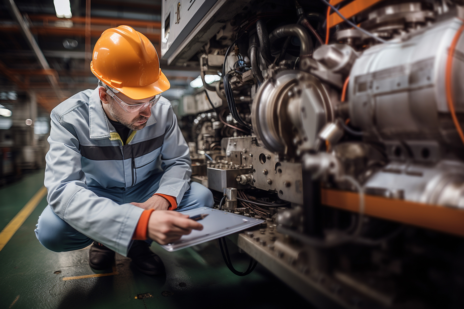 Manufacturing technician using Syspro smart device to manage intelligent connectivity systems on factory floor