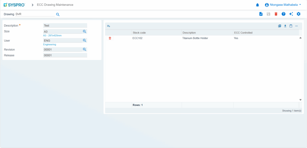 Syspro interface for ECC (Engineering Change Control) Drawing Maintenance, a core function of the Syspro Complex Manufacturing ERP system