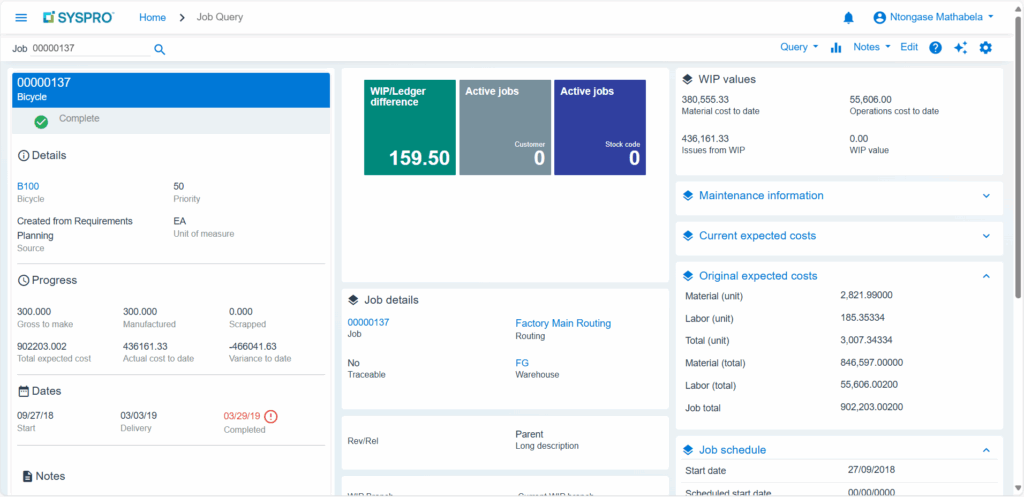 Work in progress dashboard